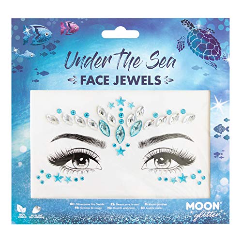 A package of Under the Sea themed blue and clear adhesive face gems.