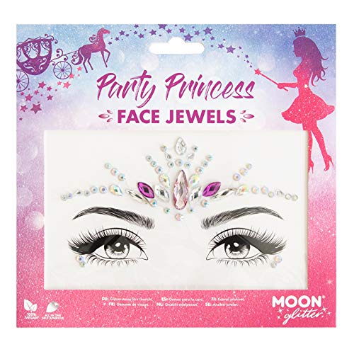 A package of adhesive face gems featuring a crown-shaped design for the forehead.