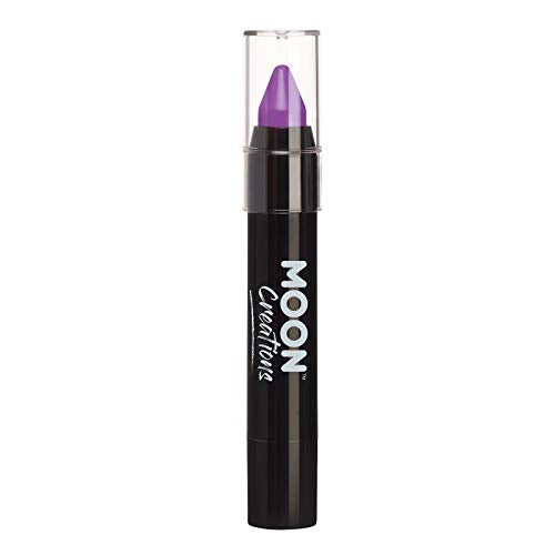 Purple face paint crayon in a black twist-up tube with a clear cap.