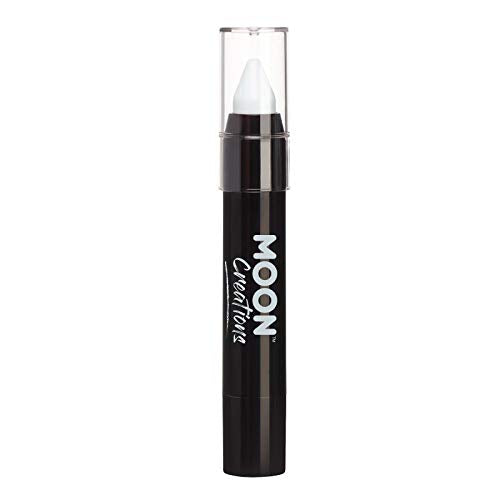 White face paint stick in a black twist-up tube with a clear cap.