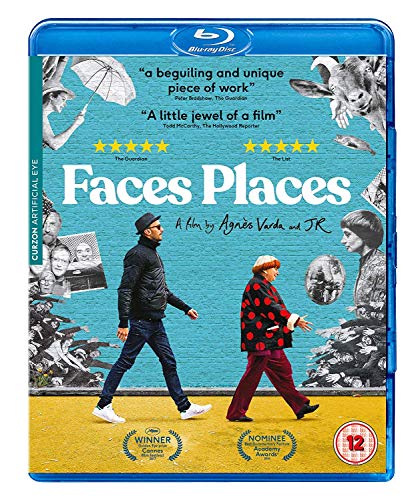 Faces Places" Blu-ray cover featuring two people walking with collage imagery.