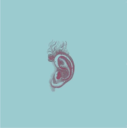 CD cover with a detailed, red-toned illustration of a human ear on blue.