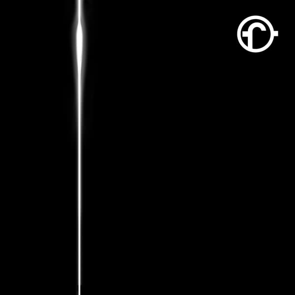 Black album cover with a vertical white line and circular logo.