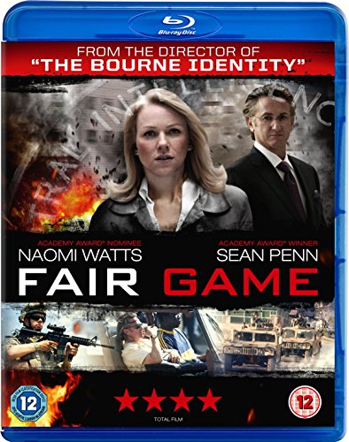 “Fair Game” Blu-ray cover featuring Naomi Watts and Sean Penn, with war imagery.