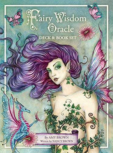 Fairy with purple hair and wings, oracle deck and book set cover.