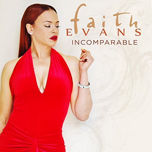 Faith Evans album cover, red dress, portrait, white background.