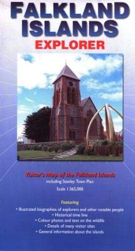 Falkland Islands Explorer map cover featuring a red cathedral and sculpture.