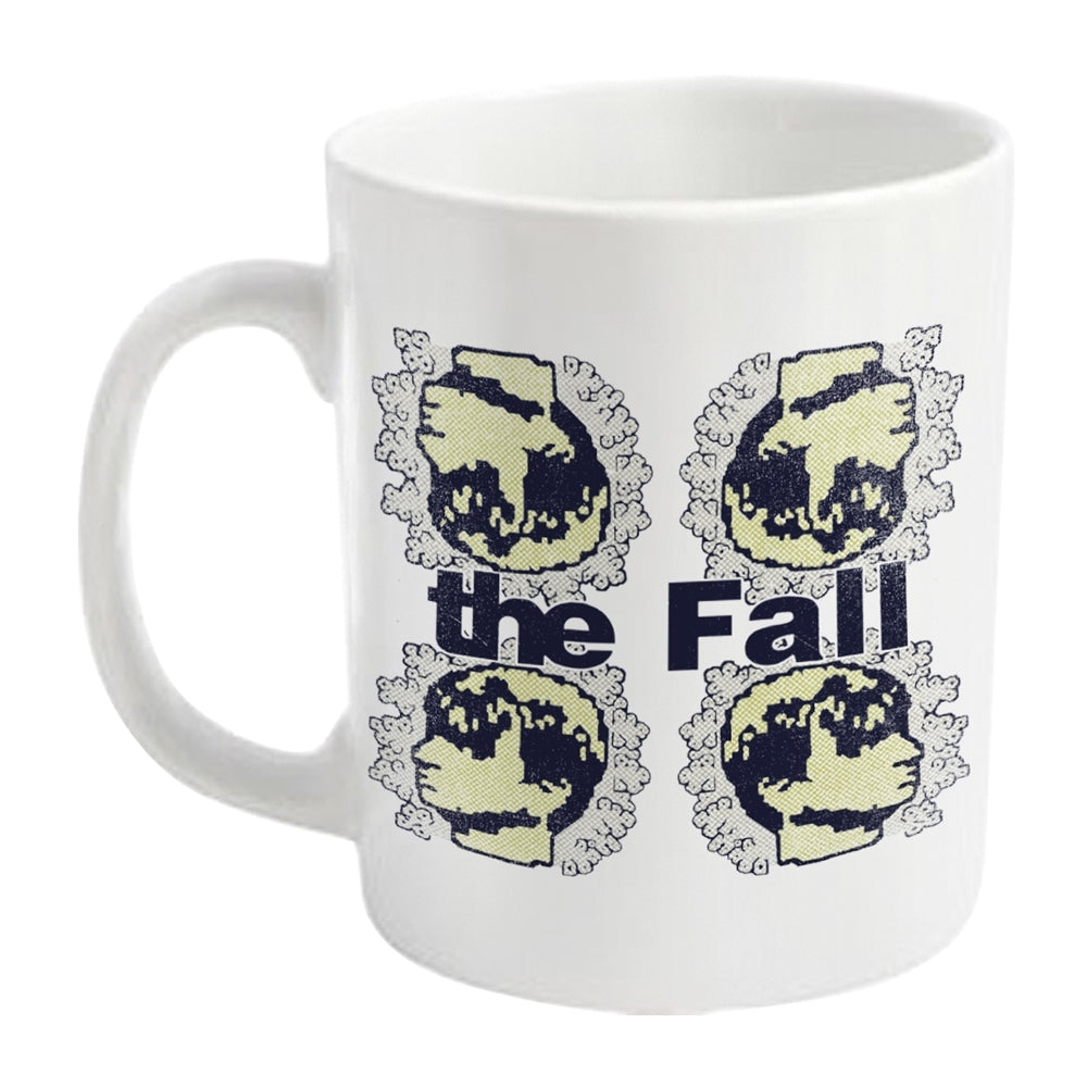 White ceramic mug with graphic of skulls and the text "the Fall".