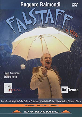 DVD cover for Verdi’s *Falstaff* opera featuring a man with an umbrella.