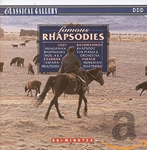 CD cover: horseback rider in a field, composers listed, "Famous Rhapsodies.