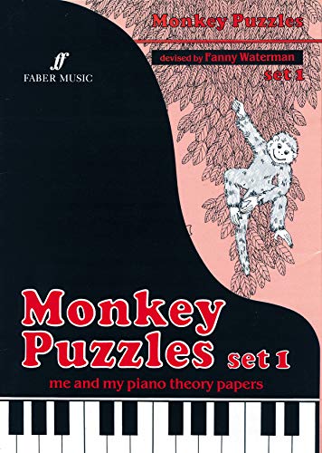 Book cover: "Monkey Puzzles set 1" with a monkey climbing piano keys.