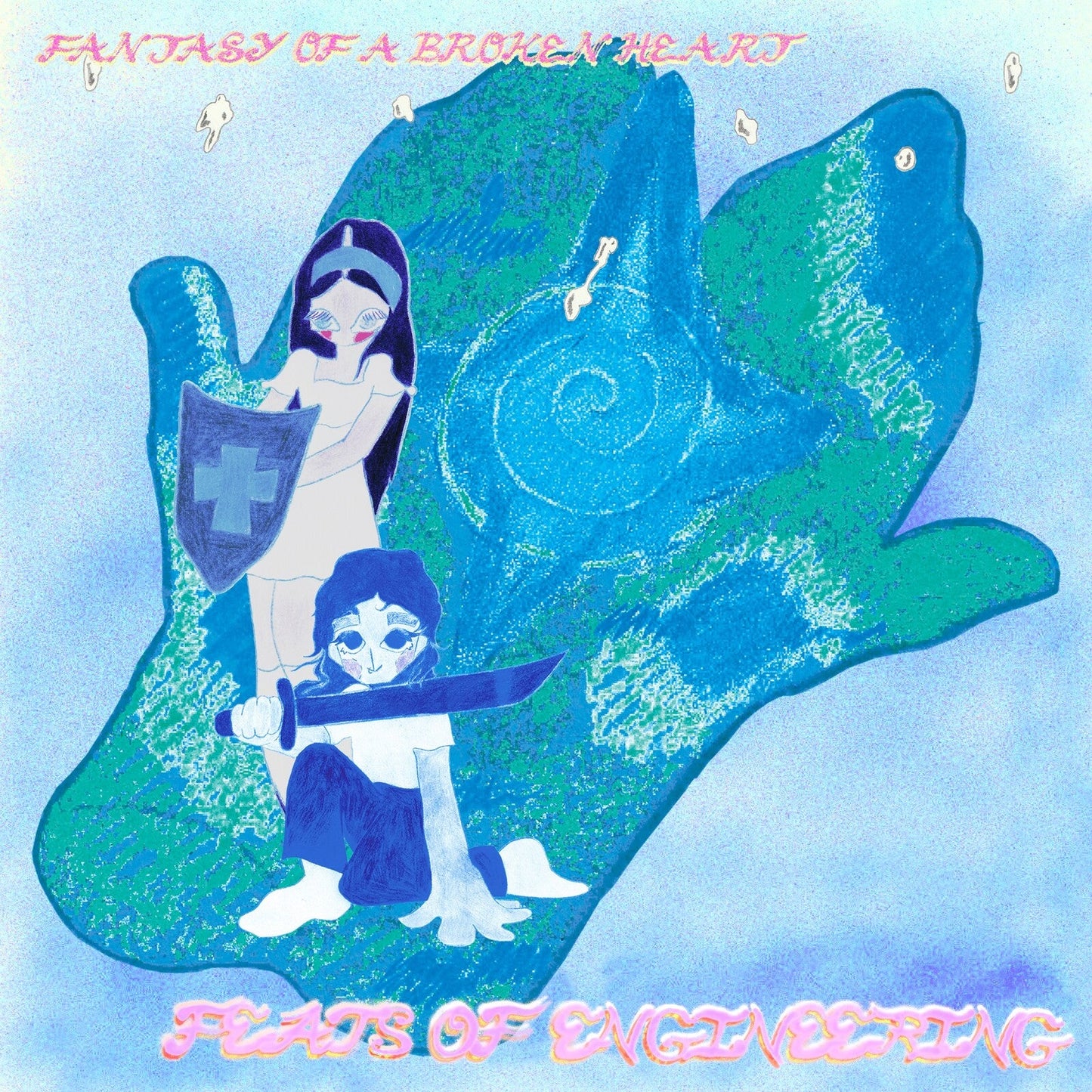 Album cover: illustrated hand with figures and fantasy elements.