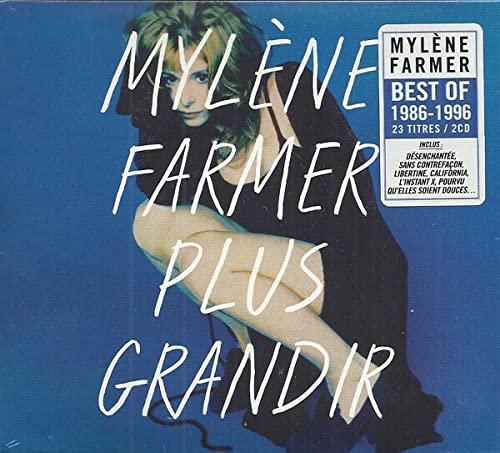 CD cover for Mylène Farmer’s “Plus grandir” best of album, 1986-1996.