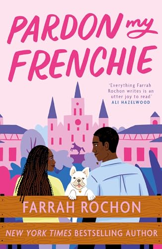 Book cover: couple, French bulldog, and illustrated New Orleans cityscape.