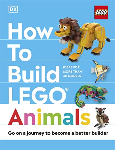 Book cover featuring LEGO animal builds: a lion, fish, chameleon, and owl.