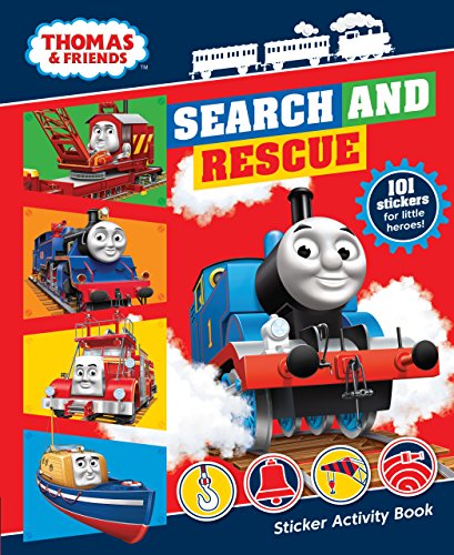 Thomas & Friends sticker activity book cover with trains and rescue vehicles.