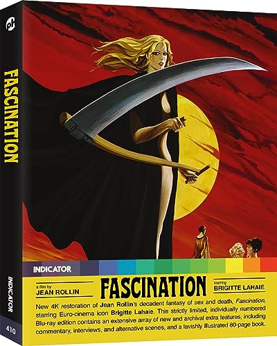 Blu-ray cover for "Fascination" featuring a woman with a scythe, red background.