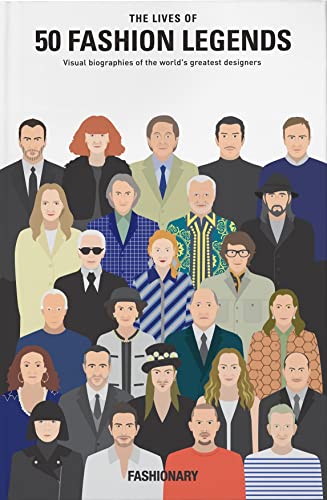 Book cover featuring illustrated portraits of various fashion designers against a white background.