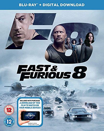 Blu-ray cover for "Fast & Furious 8" featuring Vin Diesel and Dwayne Johnson.