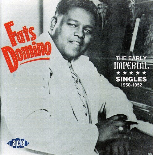 Black and white photo of Fats Domino on a CD cover with red and white text.