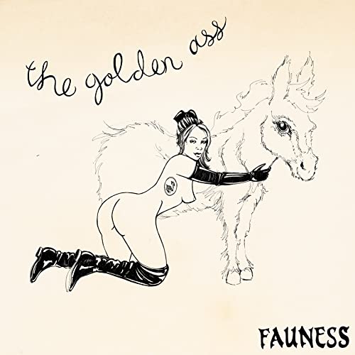 Line drawing of a woman and horse, album cover for Fauness' "The Golden Ass.