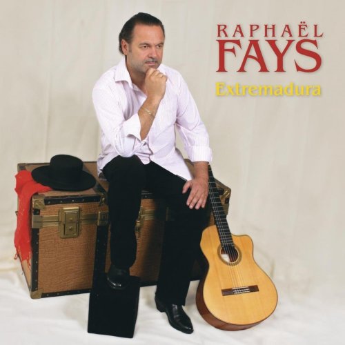 Man with guitar and vintage suitcases, album cover for Fays Raphael.