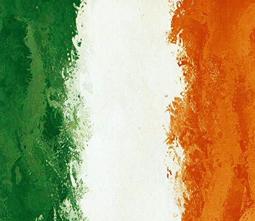 Irish flag with green, white, and orange vertical stripes, textured effect.