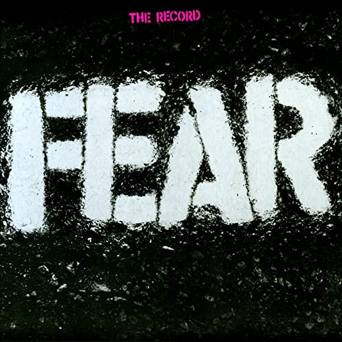 Vinyl record cover with the word "FEAR" stenciled in white on black.