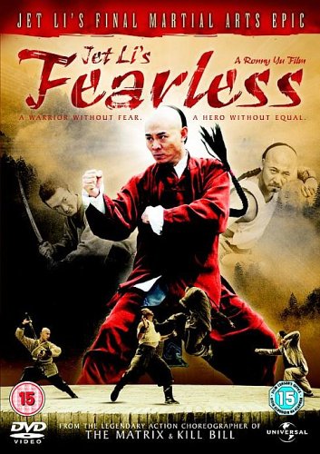 DVD cover for "Fearless" featuring Jet Li in a martial arts pose.