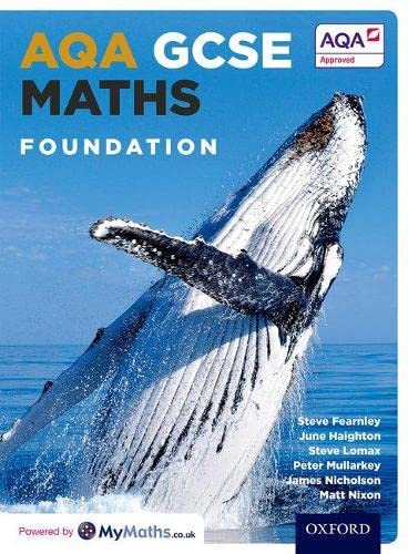 Textbook cover: "AQA GCSE Maths: Foundation" with a breaching whale image.