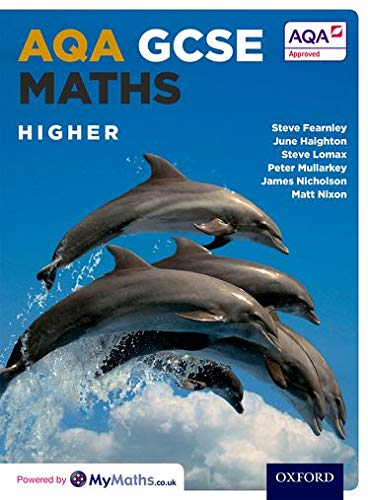 Textbook cover: "AQA GCSE Maths: Higher" with leaping dolphins image.