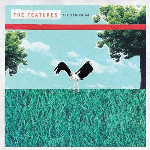 CD cover for “The Features - Beginning” with a stork in grass.