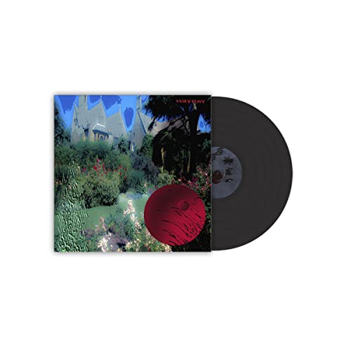 Vinyl record and album cover featuring a garden, a large house, and red orb.