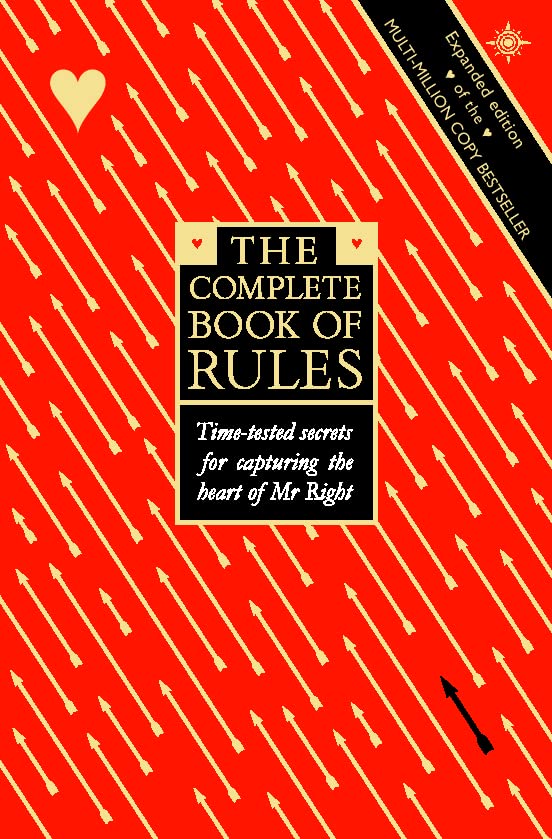 Red book cover with white text: "The Complete Book of Rules," arrows pattern.