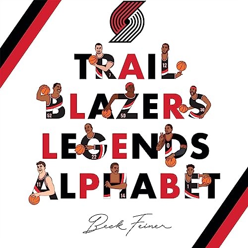 Trail Blazers Legends Alphabet" book cover featuring player silhouettes and basketballs.