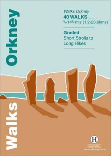 Book cover for Walks Orkney featuring an illustration of standing stones against a landscape.
