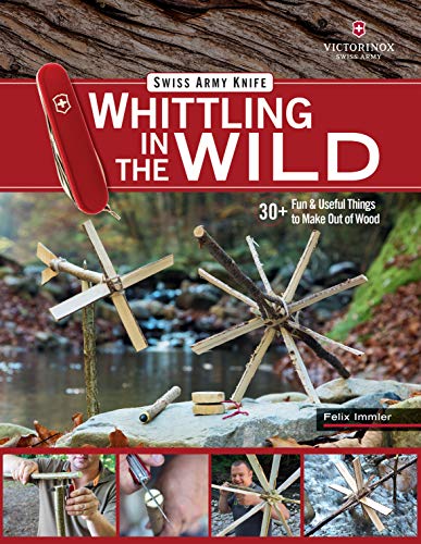 Book cover: Swiss Army Knife whittling guide with woodcraft examples.