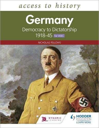 Book cover: “Germany: Democracy to Dictatorship” featuring a portrait of Adolf Hitler.