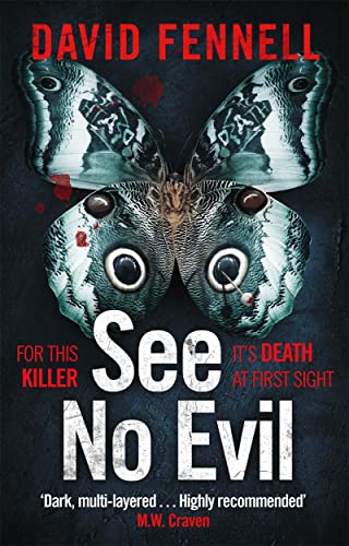 Book cover: moth wings forming a face over the title "See No Evil".