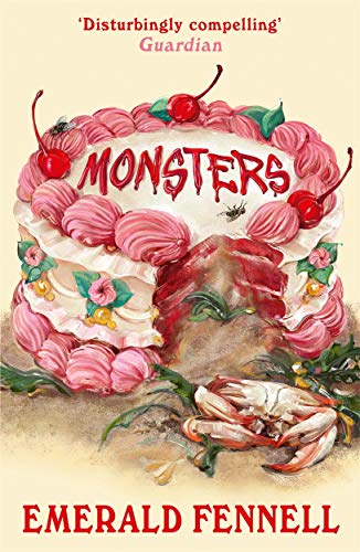 Book cover: pink frosted cake with cherries, revealing a monstrous crab.