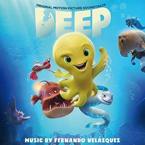 "CD cover with cartoon octopus and sea creatures, 'Deep' soundtrack title."