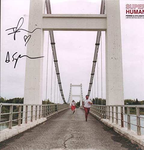 Two people running across a suspension bridge with artist signatures on the left side.