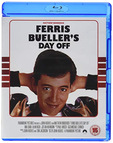 Ferris Bueller's Day Off" Blu-ray cover featuring Matthew Broderick in a black jacket.