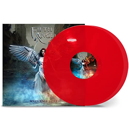 Red vinyl record with album cover depicting a winged figure.