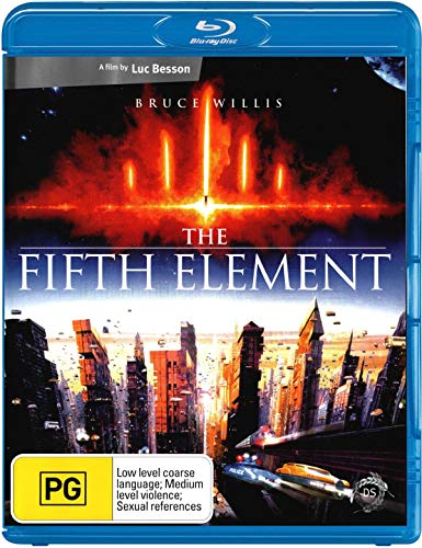 Blu-ray cover for "The Fifth Element" featuring Bruce Willis and a cityscape.