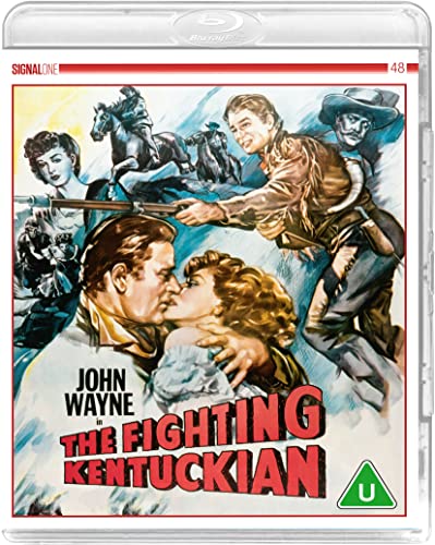 The Fighting Kentuckian" Blu-ray cover with John Wayne and romantic imagery.