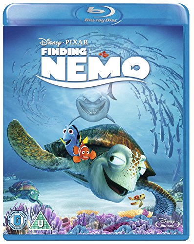 Finding Nemo Blu-ray cover featuring Nemo, Dory, Crush, and a school of fish.