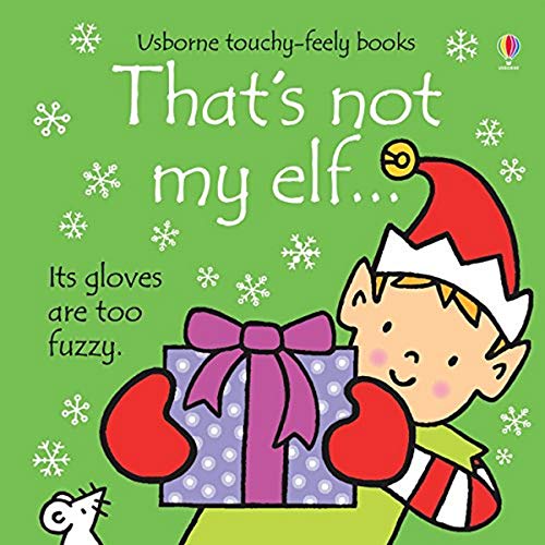 Children's book cover featuring a smiling elf holding a purple gift.