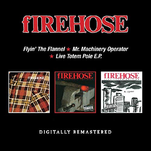 "CD cover art with 'Firehose' in red, three album covers below on black background."