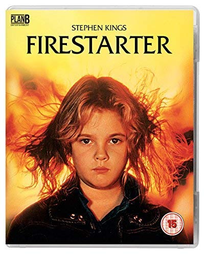 Blu-ray cover for Stephen King's Firestarter featuring a young girl against a fiery background.
